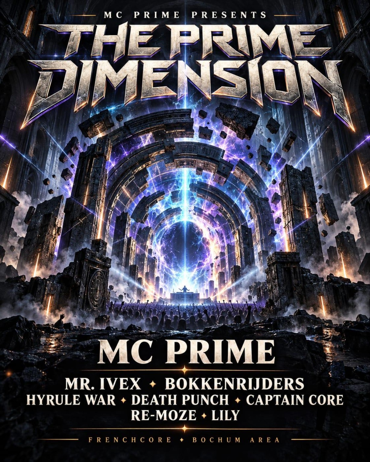 The Prime Dimension – Eventposter mit dem Frenchcore-Line-up
